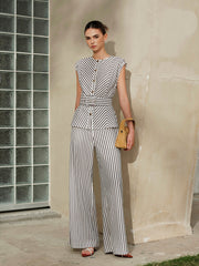 Striped Metal Round-Neck Shirt With Belt