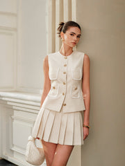 Mid-Waist Pleated Zipper Skirt