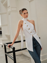 Halter Asymmetrical Metal Button Top