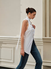 Halter Asymmetrical Metal Button Top