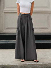 Mid-Waist Pockets Wide-Leg Pants