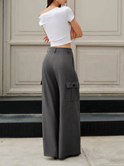 Mid-Waist Pockets Wide-Leg Pants
