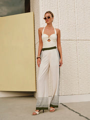 Striped Print Zipper Mid-Waist Pants