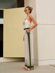 Striped Print Zipper Mid-Waist Pants