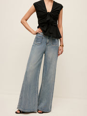 Mid-Waist Wide-Leg Denim Jeans With Pockets