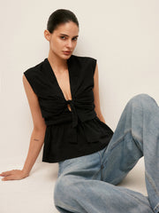 Tie-Front Peplum Top