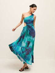 Side Cut-Out One-Shoulder Pleated Dress