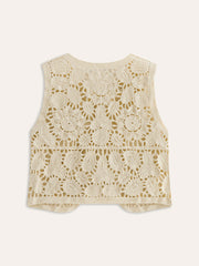 Floral Crochet Button Detail Vest