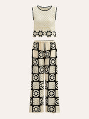 Crochet Floral Top With Pant Set