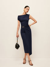 Asymmetrical Neck Metal Waist-Belt Dress