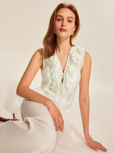 Semi-Sheer Ruffled Tie-Front Top