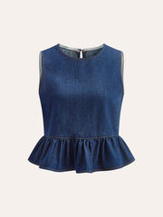 Cotton Denim Peplum Top