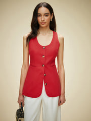 Cotton & Linen Pockets Buttoned Vest
