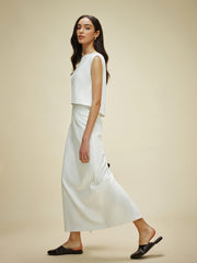 Cotton & Linen Split-Back Skirt Set
