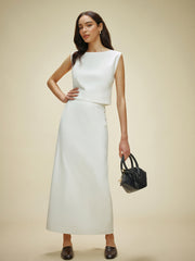 Cotton & Linen Split-Back Skirt Set