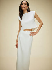 Cotton & Linen Split-Back Skirt Set