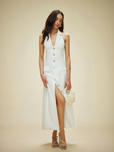 Cotton & Linen Pocket-Detail Halter Neck Tie-Back Dress