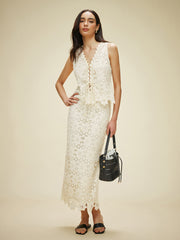 Lace Tied Front Top With Skirt Set