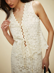 Lace Tied Front Top With Skirt Set