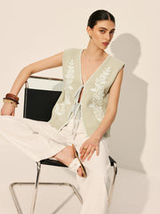 Embroidery Bow Floral Sweater Vest