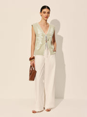 Embroidery Bow Floral Sweater Vest