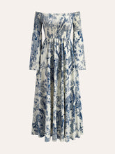Print Off-Shoulder Smocked Sleeve Dress