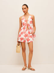 Floral Halter Neck Tie-Front Shorts Set