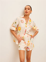 Pleated Pattern-Print Shorts Set