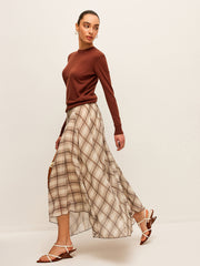 Semi-Sheer Plaid Chiffon Skirt
