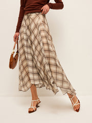 Semi-Sheer Plaid Chiffon Skirt