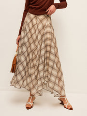 Semi-Sheer Plaid Chiffon Skirt