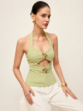 Cut-Out Metal-Detail Halter Top