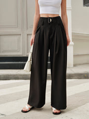 Mid-Waist Pleated Metal Pants