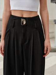 Mid-Waist Pleated Metal Pants