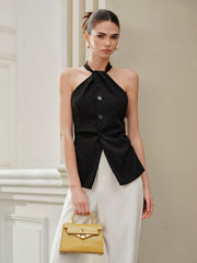 Halter Asymmetrical-Neck Split Top