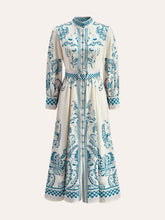 Print Button Detail Belted Dress