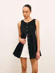 Cotton & Linen Pleated Button-Up Top