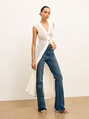 Knit Hollow Metal Detail Sleeveless Cardigan