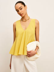 Cotton & Linen V-Neck Peplum Top
