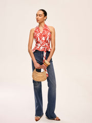 Floral Halter Neck Tie Waist Top