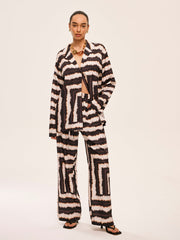 Geometric Color-Block Pants Set With Pockets