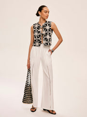 Embroidered Cotton Tie-Front Vest