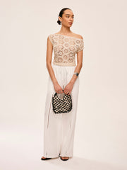 Asymmetrical Off-Shoulder Semi-Sheer Crochet Top