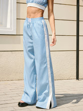 Mid-Waist Striped Side Split Pants