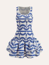 Embroidered Ruffled Sleeveless Dress