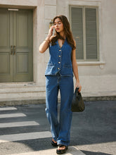 Mid-Waist Wide-Leg Denim Pants