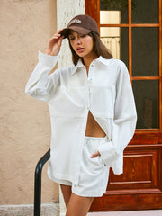 Cotton & Linen Buttoned Shorts Set