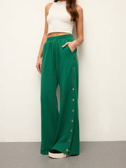 Mid-Waist Drawstring Sweatpants With Button Side Detail
