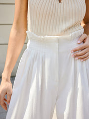 Semi-Sheer Pleated Mid-Waist Pants