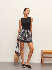 Floral Print Elastic Waistband Shorts